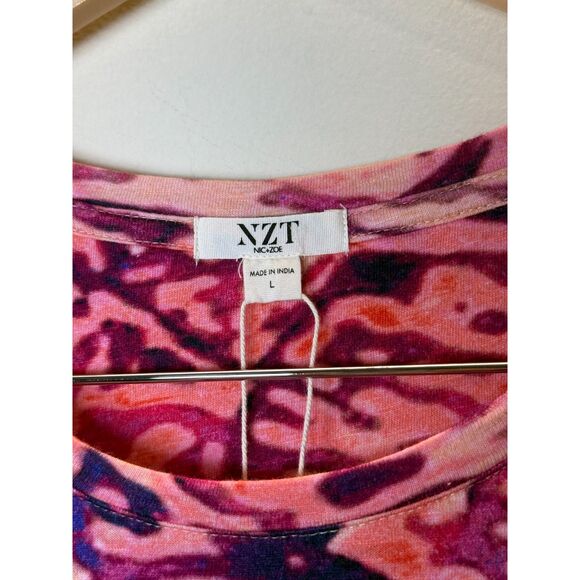 Nic+Zoe Blurred Midi Dress Women's Size Large Pink Multi Side Slit - Picture 5 of 11